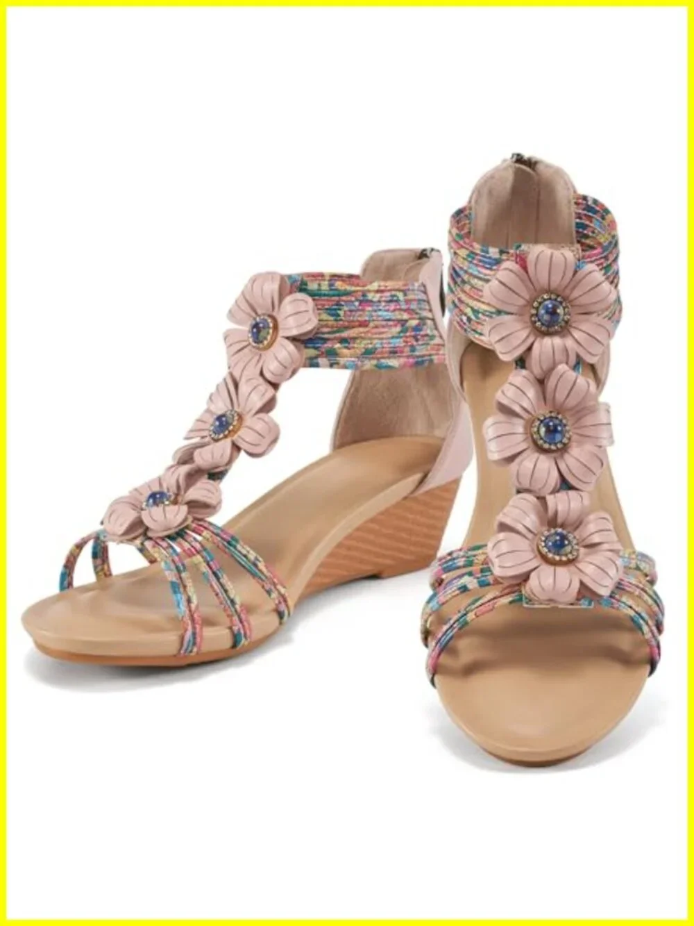 Womens Wedge Sandals Open Toe Bohemian Ankle Strap Zipper Comfortable Platform